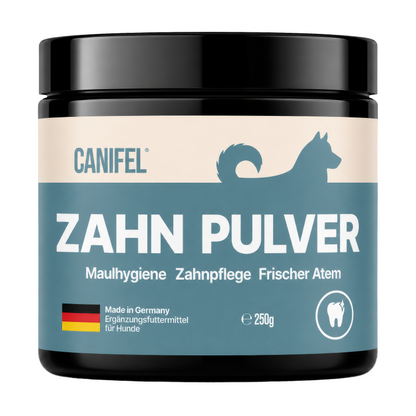 CANIFEL Zahnpulver für Hunde mit Seealgenmehl zur Vorbeugung von Zahnstein, Apothekerrezeptur, für frischen Atem & Maulhygiene, Made in Germany, 250g